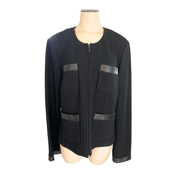 Misses' St. John Tweed-Like Knit Cardigan/Jacket with Leather Trim // Size 14 - Picture 2 of 8